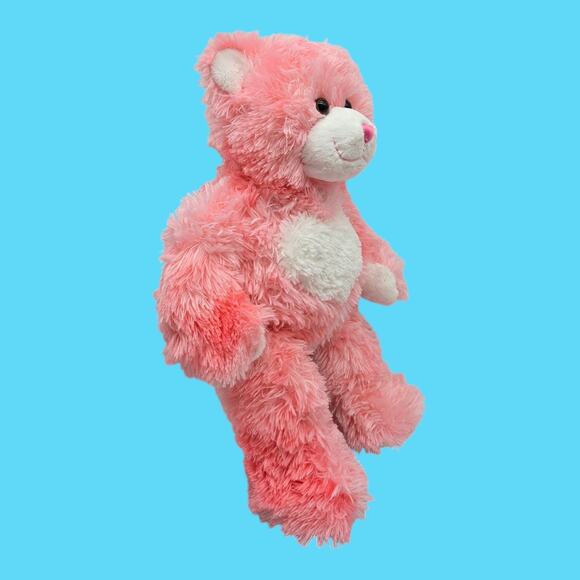 Shaggy Pink Stuffed 15" Teddy Magnetic Paws Build-A-Bear Plush Embroidered Heart - Picture 5 of 14